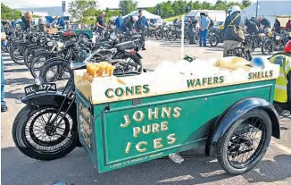  ??  ?? As irresistib­le as the ice creams that used to be sold from it in Penzance, Peter Old’s beautiful 557cc BSA outfit was one of the stars of the Vintage Motor Cycle Club’s 2015 Banbury Run.