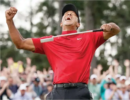  ??  ?? I don’t remember screaming. I don’t remember putting my arms up. It was one of those blackout moments.
Tiger Woods
