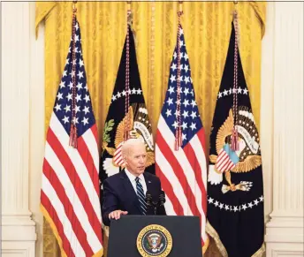  ?? Demetrius Freeman / The Washington Post ?? Joe Biden speaks during his first formal news conference as president on Thursday.