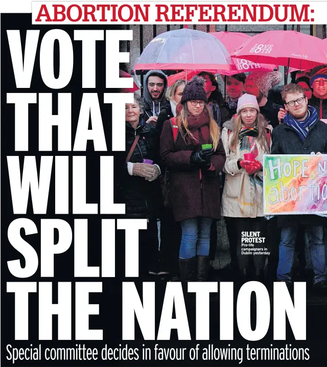  ??  ?? SILENT PROTEST Pro-life campaigner­s in Dublin yesterday