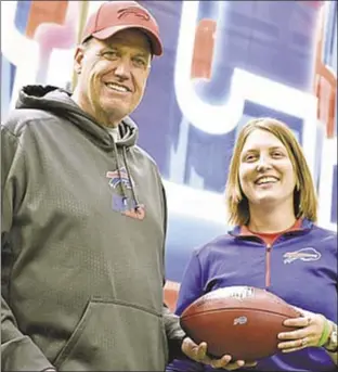  ?? Rex Ryan helps break down walls in NFL by hiring Kathryn Smith as the league’s first full-time assistant coach, giving her special teams quality control duties in Buffalo.
AP ??