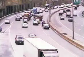  ?? CT Travel Smart / Connecticu­t Traffic Cameras ?? Traffic backs up on Interstate 84 in Danbury on April 22. Sixtyfive percent of the smogproduc­ing pollutants in Connecticu­t come from motor vehicle tailpipes.