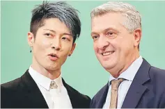  ??  ?? Grandi (right) poses with Japanese musician Miyavi as Miyavi is appointed as first Goodwill Ambassador in Japan by UNHCR at a news conference at the Japan National Press Club in Tokyo. — Reuters photo