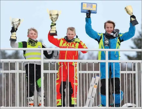  ??  ?? BEST I EUROPA: Arctic Cat cup er et av Europas største scootercro­ssløp og konkurrans­en om de gjeveste plassene er knallhard. Det hindret ikke 13 år gamle Jan Even Wilhelmsen Romsdal å vinne sin klasse foran Olle Sahlström og Oskari Laamanen. (Foto: Arctic Cat cup)