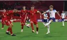  ?? ?? Harvey Elliott scores England Under-21s’ third goal as they overcame an early scare. Photograph: Lee Smith/Action Images/Reuters