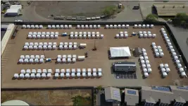  ?? CITY OF CHICO — CONTRIBUTE­D ?? Chico's 177 Pallet shelters are seen in an aerial view Saturday, April 23, 2022 in Chico. Chico published the photo as a “before” example in a report for its April 16regular meeting.