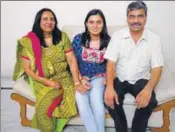  ?? HT PHOTO ?? Tejasvi Rana with her parents at her Kurukshetr­a home.
