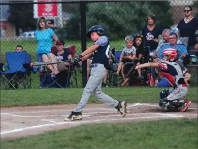  ?? Photos by Ernest A. Brown ?? Cumberland’s Zach Ridgeway (left) makes a nice catch in right field, while Dylan Poloski (right) scored both of his team’s runs and socked a triple in the second inning of Friday’s 8-2 loss to Lincoln.