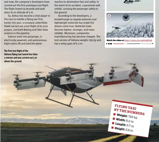  ??  ?? The first test flight of the Vahana flying taxi lasted less than a minute and was carried out 5 m above the ground.