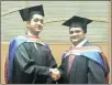  ??  ?? Brothers Ranvir and Ashen Jagroop congratula­te each other on their BCom honours degrees.