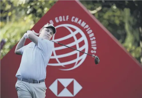  ??  ?? 0 Bob Macintyre tees off at the fourth at the Sheshan Internatio­nal en route to a 69 in the second round of the WGC-HSBC Champions.