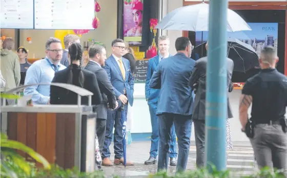  ?? ?? The judge and lawyers doing a walk through of Surfers Paradise where Jack Beasley was fatally stabbed. Picture: Richard Gosling