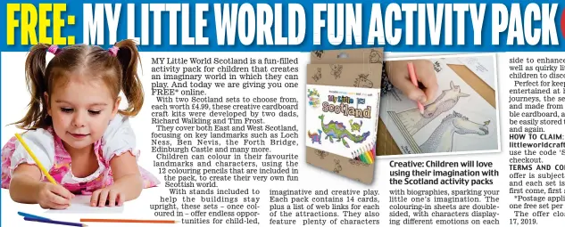  ??  ?? Creative: Children will love using their imaginatio­n with the Scotland activity packs