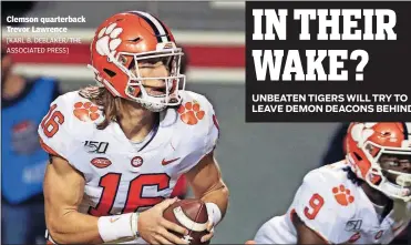  ?? [KARL B. DEBLAKER/THE ASSOCIATED PRESS] ?? Clemson quarterbac­k Trevor Lawrence