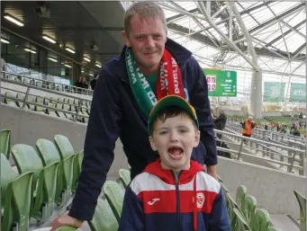  ??  ?? Manorhamil­ton Rangers and Sligo Rovers supporters Martin and Jack Cleary at the Aviva Stadium for the World Cup Qualifier between Republic of Ireland and Serbia. Pic: Ashley Cahill/AC Sports Images