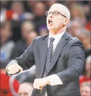  ?? John Minchillo / Associated Press ?? UConn coach Dan Hurley took issue with AAC officiatin­g after being ejected along with Tulsa coach Frank Haith on Wednesday night.