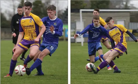  ??  ?? Rory O’Connor of the Wexford Football League puts pressure on Adam Butler of Waterford.
Ryan Kelly of Waterford closes in on Matthew Foley of the Wexford Football League.