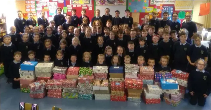  ??  ?? Tallanstow­n National School filled 104 boxes for the Team Hope Christmas Shoebox appeal.