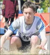  ??  ?? HIGH LIFE: Tonbridge’s Calum Laing in pole vault action, left, while, above, Michael Clark in the under-20 long jump