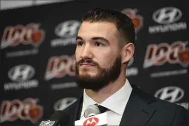  ?? CRAIG LASSIG — THE ASSOCIATED PRESS ?? Bears quarterbac­k Mitchell Trubisky speaks Dec. 29during a news conference after a game against the Vikings.