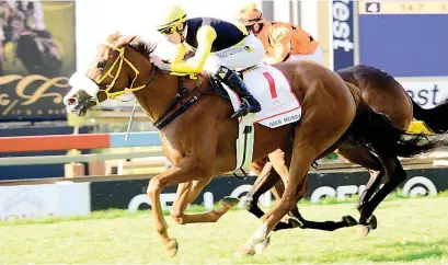  ?? Picture: JC Photograph­ics ?? GUTSY. Nother Russia shows her mettle as she fights all the way to the line to win her second successive HSH Princess Charlene Empress Club Stakes over 1600m at Turffontei­n on Saturday.