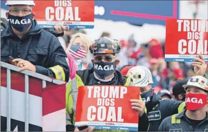  ?? Photo: Saul LOEB/AFP ?? Digging yourself into a hole: President Donald Trump’s climate change denialism, exemplifie­d by his support for coal mining at a Pennsylvan­ia rally on Monday, will lead to a world where resource conflicts are common, environmen­talists say.