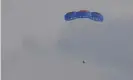  ??  ?? Origin’s New Shepard capsule parachutes safely down to the launch area, near Van Horn, Texas, on Tuesday. Photograph: Tony Gutierrez/AP