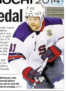  ?? GETTY ?? Toronto’s Phil Kessel, who was on hot streak before Olympics, has yet to cool off, leading Games in scoring.