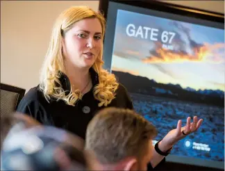  ?? Herald photo by Ian Martens @IMartensHe­rald ?? Local film producer Gianna Isabella speaks to potential investors Tuesday at the Lethbridge Lodge about a coming movie project her company, Gate 67 Films, hopes to start filming in January.