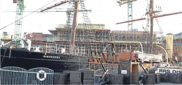  ??  ?? The RRS Discovery in Dundee is undergoing vital restoratio­n works to reinstate masts and rigging in accordance with the ship’s original design.