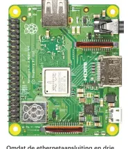  ??  ?? Omdat de ethernetaa­nsluiting en drie usb-poorten ontbreken, is de Raspberry Pi 3A+ ongeveer twee centimeter korter dan zijn grote broer 3B+.