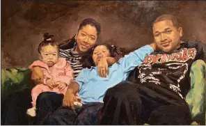  ?? (Courtesy of Arkansas Arts Center) ?? Wade Hampton’s The Family is a 2019 oil on wood. It is 24 by 36 inches in size.