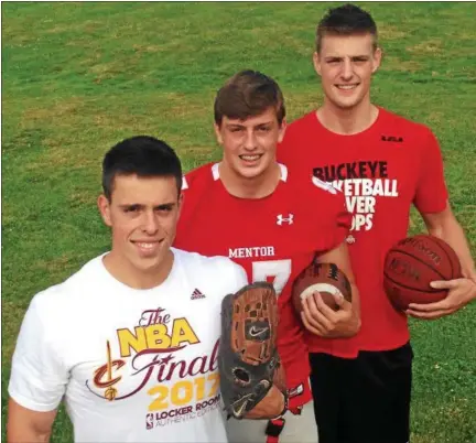  ?? JOHN KAMPF — THE NEWS-HERALD ?? The Potter brothers — from left, Caleb, Noah and Micah — are all Division I college athletes. Caleb (now at Southern New Hampshire) started off playing baseball at West Virginia, Noah is a highly recruited Division I defensive end while as a junior at...