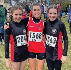  ?? ?? Terrific trio
Emily Taylor, Freya Togneri and Emily Taylor at the Scottish Schools XC