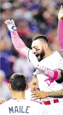  ?? FRANK GUNN/THE CANADIAN PRESS ?? Toronto Blue Jays outfielder Kevin Pillar’s walk-off home run on Sunday marked the team’s fifth straight victory.