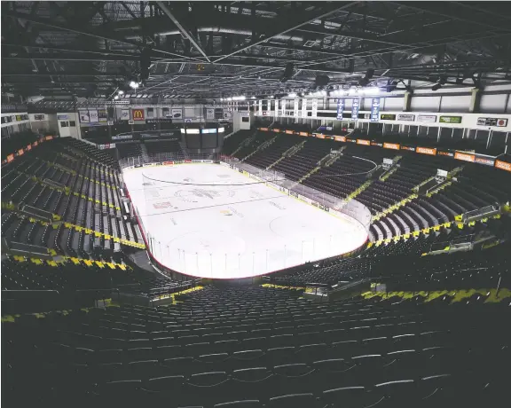  ?? DAN JANISSE/FILES ?? The WFCU Centre went dark when the OHL suspended play on March 12, 2020. The league hopes to return in September with a 68-game season and fans in the stands.