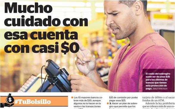  ?? /SHUTTERSTO­CK ?? El costo del sobregiro suele ser de unos $35 para los clientes de bancos que tienen esta protección de pago.