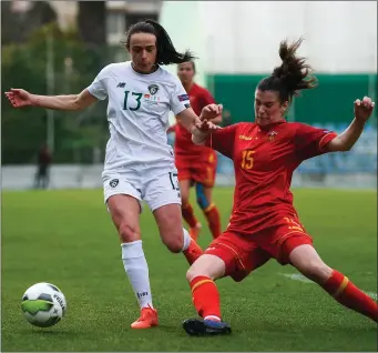  ??  ?? Áine O’Gorman of Republic of Ireland in action against Helena Bozic of Montenegro.