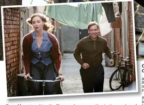  ??  ?? Catch of the day: David Kross as former PoW and Manchester City star Bert. Left, with Freya Mavor as his first wife Margaret