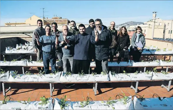  ?? CRISTINA GALLEGO ?? Alumnos del nuevo huerto urbano, técnicos agrícolas de la Generalita­t, educadores y responsabl­es municipale­s, en una foto de familia