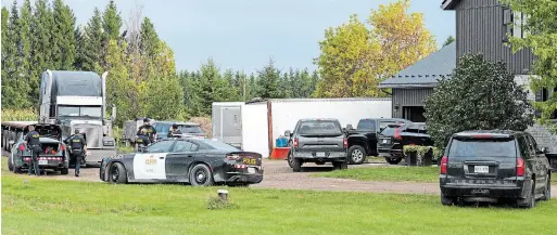  ?? COURTESY OF THE WELLINGTON ADVERTISER ?? The scene about five kilometres east of Alma, north of Fergus, at the home of Dave and Anastasia Halliburto­n, on Sept. 21, 2022, when the couple was arrested and their home searched by OPP officers. The white semi trailer is where Dave Halliburto­n hid the car he had been driving when he struck and killed Lucas Shortreed.