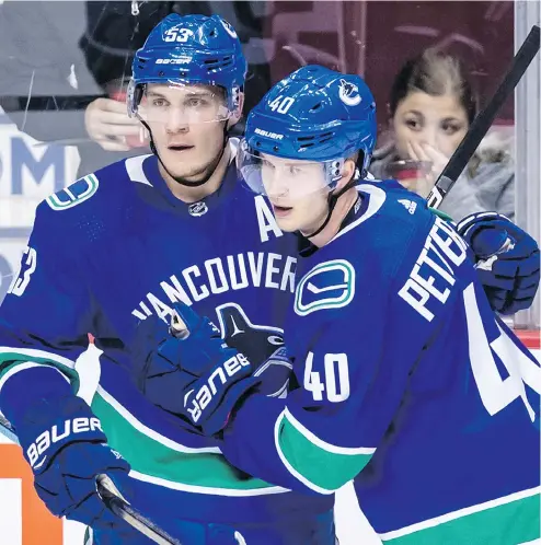  ?? DARRYL DYCK / THE CANADIAN PRESS FILES ?? Vancouver’s Bo Horvat, shown celebratin­g a goal with teammate Elias Pettersson, is one of four alternate captains with the Canucks this year.