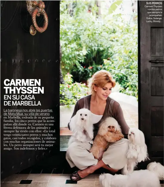  ??  ?? sus perros Carmen Thyssen con los perros que siempre la
acompañan: Dolce, Solange, Lucky, Blondy…
