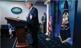  ?? Photograph: Sarah Silbiger/EPA ?? Donald Trump speaks at the White House briefing on Wednesday.
