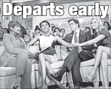  ??  ?? OFF THE COUCH: Robin Roberts’ sister, Sally (left), joined Roberts, Josh Elliott and Lara Spencer on “GMA.”