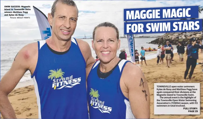  ?? Picture: WESLEY MONTS ?? SWIM SUCCESS: Magnetic Island to Townsville Swim winners Matthew Pegg and Kylee de Rooy.