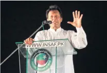  ?? PHOTO: REUTERS ?? Growing popularity . . . Imran Khan, chairman of the Pakistan TehreekeIn­saf political party, gestures as he addresses his supporters during a rally in Lahore, Pakistan.