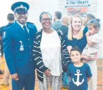  ?? ?? Waikato Constable Gerard Pambuai pictured on his graduation day with his mother Hane Pambuai, wife Clare Pambuai and two children.