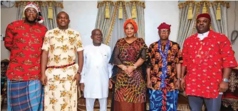  ?? ?? L-R: Hon Ibe Okwara Osunwa Hon. Member representi­ng Arochukwu/Ohafia Federal Constituen­cy; Chief Chijoke James Ume (Ike Abam) Chairma/CEO Unubiko Foundation; Executive Governor of Abia State, Dr Alex C. Otti; Honourable Minister for State, Labour, Nkiruka Onyejeocha; Dr Orji Ogbonnaya Orji, CEO NEITI, Duputy Governor of Abia State Engr Ikechukwu Emetu who were some of the dignitarie­s at the festival