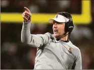  ?? Mark J. Terrill / Associated Press ?? USC coach Lincoln Riley gestures during the second half against UCLA on Nov. 19 in Pasadena, Calif.